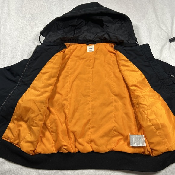 Vans Full Zip Jacket Bomber Hood Large Black Orange Skate - Picture 3 of 7